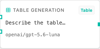 Table Generation node card